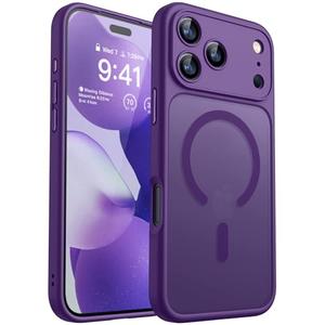CANSHN Magnetic Compatible with iPhone 17 Pro Case, Upgraded [Full Camera Protection] [Compatible with Magsafe] [Translucent Matte] Shockproof Protective Phone Cover 6.3 Inch - Deep Purple