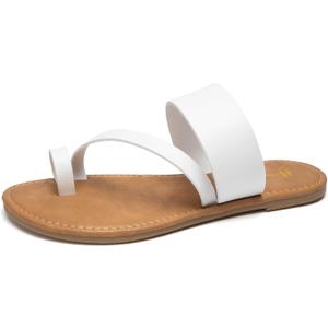 Huayuanwell Women's Slide Sandals Slip On Flat Sandals Flip Flop Thong Sandals Casual Summer Sandals (6, White)