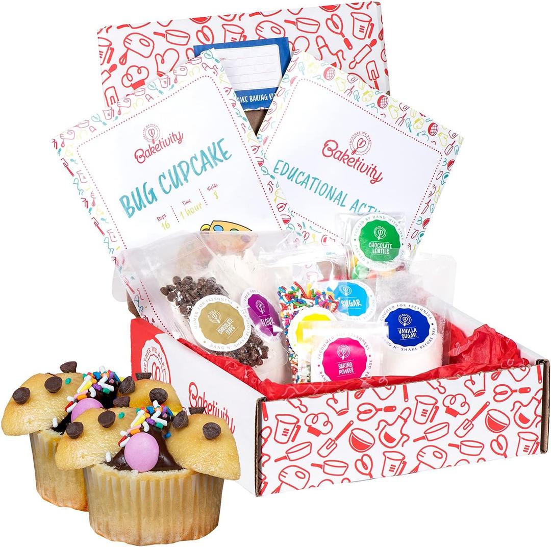 Baketivity Kids Baking DIY Activity Kit - Bake Delicious Bug Cupcakes with Pre-Measured Ingredients  Best Gift Idea for Boys and Girls Ages 6-12