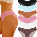 FINETOO 6 Pack Sexy Underwear for Women Silky Seamless No Show Panties Ladies Lace Bikini Lightweight Cheeky Hipster XL