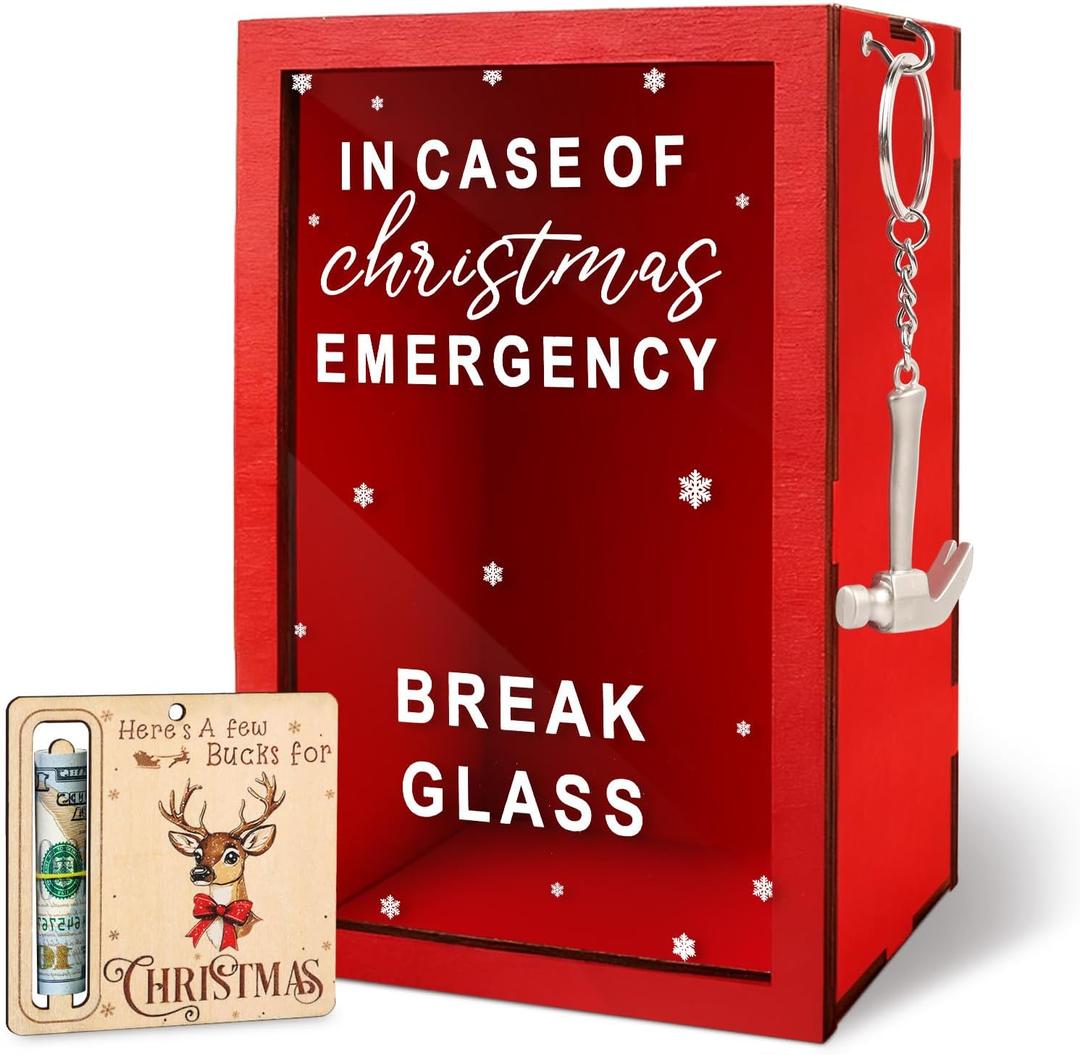 Christmas Gift Emergency Box (Large)  Funny Holiday Gift w/Hammer  Break in Case of Emergency Box  DIY Personalized Gift Box  Gag Christmas Decor for Friends, Coworkers & Family