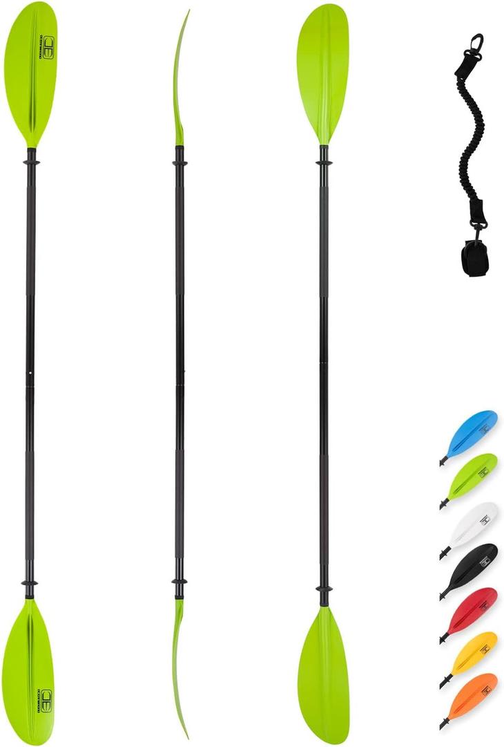 OCEANBROAD Kayak Paddle 90.5in/230cm Alloy Shaft Kayaking Boating Canoeing Oar with Paddle Leash 1 Paddle, Green