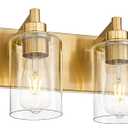 4-Light Bathroom Light Fixtures, Brushed Gold Vanity Light with Cylinder Clear Glass Shade, Modern Vanity Lighting Fixtures Over Mirror, VL143-BG-4