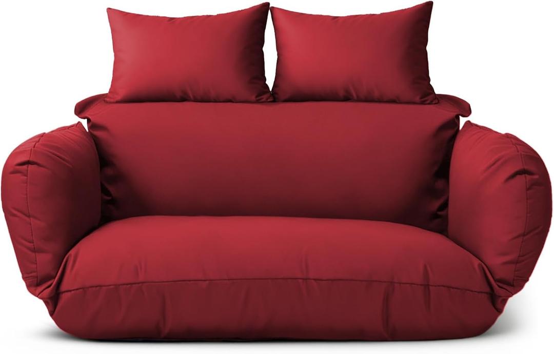 Waterproof Double Egg Chair Cushion Replacement for Patio 2 Person Hanging Egg Chair - Quick-Drying, Weather-Resistant, Soft Cotton Filling, Machine Washable (Red)
