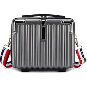 Mini Suitcase Hard Shell Makeup Bag Travel Cosmetic Case Portable Makeup Luggage with Shoulder Strap for Women Dark Grey