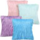 Irenare 4 Pack Faux Fur Throw Pillow Covers Square Cushion Cover Fuzzy Pillow Case Soft Decorative Pillowcase for Sofa, Couch, Chair, Bed, 16 x 16 Inch (Purple, Blue, Pink, Green)