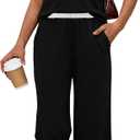 Sampeel Two Piece Sets for Women Lounge Sets Matching Sets Women Clothing Airport Travel Outfits Color Block (Black, L)