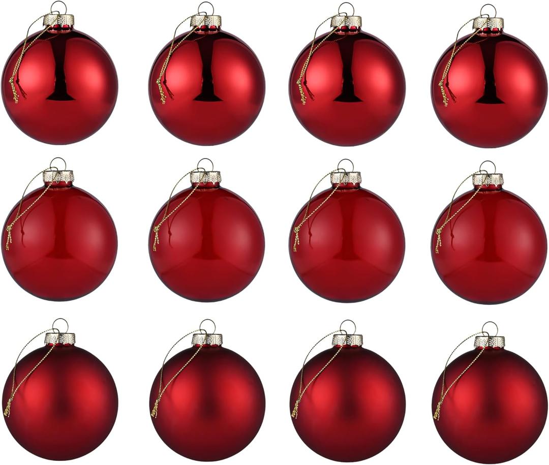 Red Glass Christmas Ball Ornaments, 2.36 Christmas Hanging Ornaments Set of 12 Xmas Baubles for Holiday Party Xmas Tree Decorations Gifts