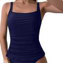 B2prity Two Piece Tankini Swimsuit for Women Tummy Control Bathing Suits Ruched Slimming Swimwear with Bottom, Size 2XL