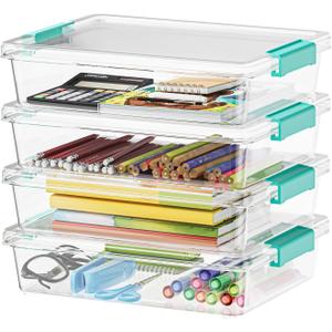 SpaceAid 6 Qt Plastic Storage Bins with Lids, Clear Sensory Bin Craft Organizers and Storage, Stackable Art Containers for Home, Office and School Supplies, 4 pack