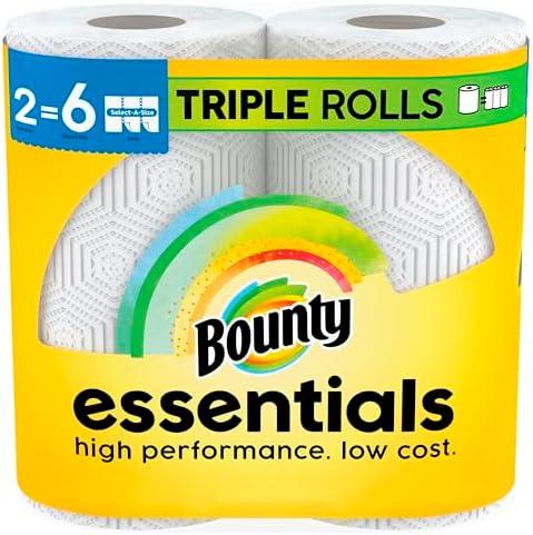 Bounty Essentials Select-A-Size Paper Towels, White, 2 Triple Rolls = 6 Regular Rolls
