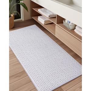 Color&Geometry Chenille Pile Long Bathroom Runner Rugs Upgraded Denser, 24"x47" Non Slip Absorbent White Bath Mats for Bathroom, Washable Shower Mat Outside Shower Quick Dry