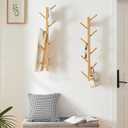 2 Pack Vertical Wall Coat Rack, Bamboo Wall Mounted Hat Hooks Hanging Wooden Racks Hanger Wall Mount Tree for Hats Coats Hacket Clothes Bags Entryway Bedroom(Natural)