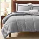 CozyLux Queen Comforter Set - Grey Comforters Queen Size, 3 Pieces Box Stitched Bed Set for All Seasons, Soft Lightweight Bedding Sets with 1 Down Alternative Comforter and 2 Pillow Shams
