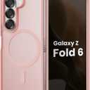 Magnetic Case for Samsung Galaxy Z fold 6 Case, Slim Translucent Matte Phone Cover with Shockproof TPU Frame & Scratch-Resistant PC Back, Strong Magnetic Ring, Chalk Pink