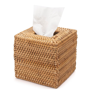 Rattan Tissue Box Cover Square, Wicker Tissue Box Holder, Decorative Woven Facial Tissue Holder for Bathroom, Kitchen, Living Room, Bedroom (Natural)