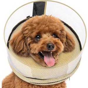 Soft Inflatable Dog Cone for Surgery Recovery, Protective Dog Donut Collar with Shield to Stop Licking Wounds, 2-in-1 Patented Comfort Blow-Up Collar for Small and Medium Pets (Khaki, M)