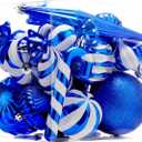 Christmas Ball Ornaments Set Shatterproof Christmas Tree Ornaments 24 PCS Painted Shaped Styles Xmas Tree for Holiday Decor,Royal Blue