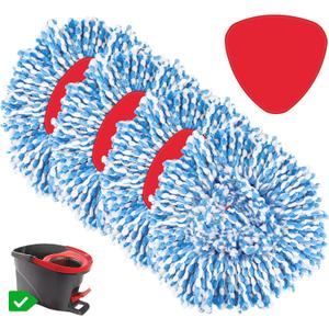 4 Pack Spin Mop Refill Replacement Head Compatible with EasyWring 1-Tank System Spinning Mop, with 1 Swivel Mop Base, 100% Microfiber Deep Cleaning Machine Washable - Blue