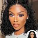 FANCEE Curly Braid Full Lace Wig Double Full Lace 14 Inch Curly Wavy Micro Box Braided Bob Wig with Baby Hair Pre Plucked Knotless Squrare Part Mini Braid Wig for Black Women