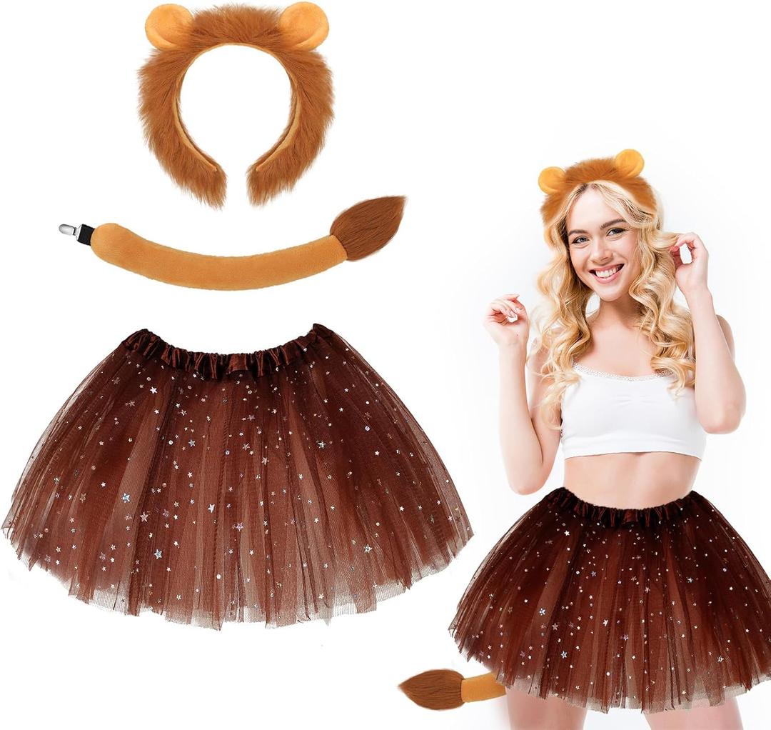 Newcotte 3 Pcs Halloween Costume Animal Tutu Ears Headband Tail Fancy Dress Costume Kit for Youth Adult Halloween Cosplay
