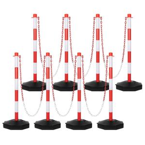 35'' Parking Delineators Post, 8 Sets Traffic Cone Safety Stanchion with Base & 5FT Link Chain - Red and White Striped Chain Barriers for Parking Lot, Driveway, Road Construction