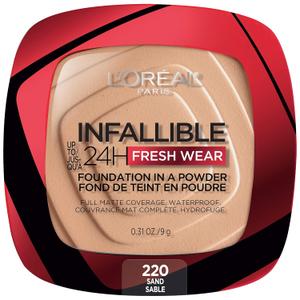 L'Oreal Paris Makeup Infallible Fresh Wear Foundation in a Powder, Up to 24H Wear, Waterproof, Mocha, 0.31 oz.