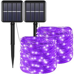 YAOZHOU Solar Christmas Halloween String Lights Purple Outdoor Waterproof 2Pack Total 200Led 8 Modes Copper String Lights Fairy Lights for Valentine's Day Garden, Patio, Fence, Balcony, Outdoors