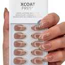 BTArtbox Press On Nails Short - Gold Drops, Lamp-Curable Gold French Tip Cat Eye Almond Press On Nails with Glue and Adhesive Tabs for Women in 16 Sizes - 32 Soft Gel Glue On Nails Kit