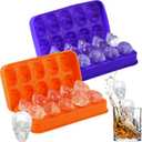 Hoolerry 2 Pack Silicone Skull Ice Cube Maker Mold Flexible Skull Ice Cube Tray for Whiskey Baking Chocolate Candy Resin(Orange and Purple)