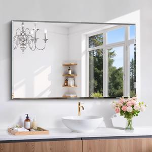 Beveled Mirror, 30x48 Large Frameless Bathroom Mirrors for Wall, 3mm Tempered Glass Rectangle Vanity Mirror with Beveled Edge, Crystal-Clear, Hangs Horizontally or Vertically