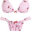 ZAFUL Bikini Sets for Women Triangle Bow Decor Ruffle Straps Lace up Swimsuit 2 Pieces High Cut Bathing Suits (Small, 2-cherry Pink)