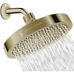 SparkPod Shower Head - High Pressure Rain - Premium Quality Luxury Design - 1-Min Install - Easy Clean Adjustable Replacement for Your Bathroom Shower Heads (Polished Antique Brass, 6 Inch Round)