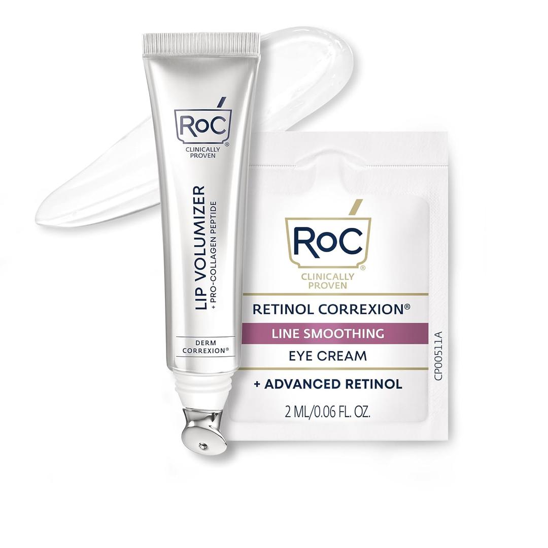 RoC Derm Correxion Lip Volumizer  Lip Plumper Peptide Treatment with Hyaluronic Acid & Vitamin E + Line Smoothing Eye Cream Packette