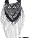 Fringe Rhinestone Bandana with Heart Sunglasses, Disco Cowgirl Bachelorette (Black)