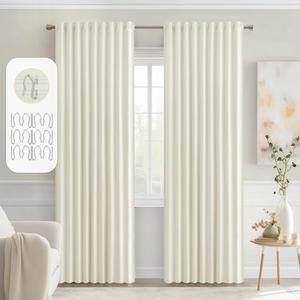 MIULEE Cream Back Tab Blackout Curtains 90 Inches Long 2 Panels Set for Living Room Bedroom Privacy, Rod Pocket/Pinch Pleat Thermal Insulated Room Darkening Pleated Light Blocking Drapes