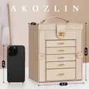 AKOZLIN 6-Tier Jewelry Box Organizer Functional Leather Jewelry Storage Case for Women Girls Ring Necklace Earring Bracelet Holder Organizer with Mirror Champagne, Regular