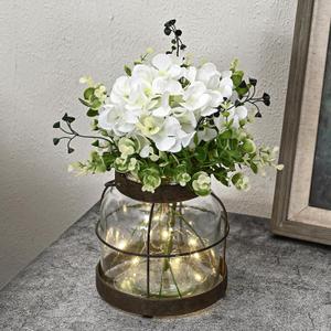 Farmhouse Glass Lantern Vase Vintage Flower Vases with Plants Hydrangea Lights Rustic Floral Arrangement Centerpieces Home Decor Hostess Housewarming Gift