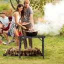 Anbte Folding Grill Table, Aluminum Camping Table Adjustable Height Max 27.5" Picnic Table Outdoor Table, Lightweight, Portable Handle for Travel Cooking BBQ Picnic, 22.8" x 16", Black