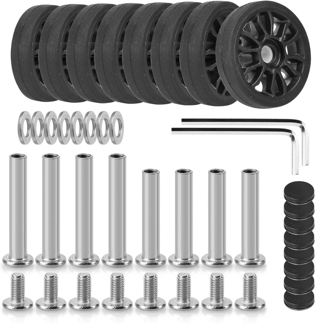 Domiella 8 PCs 1.97in / 50mm Luggage Wheels Replacement, Smooth Swivel Caster Wheels, Wear-Resistant Rubber Suitcase Trolley Wheels Repair Kit