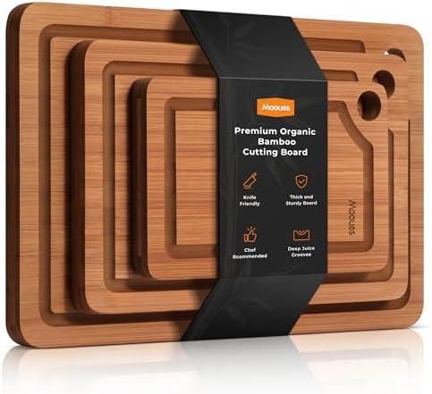 Bamboo Cutting Board for Kitchen, Knife-Friendly Wooden Cutting Boards Set 3-Piece with Juice Groove, Durable Chopping Boards for Meat, Vegetables, Fruits, Cheese – Multi-Purpose, Kitchen Gifts