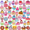 Lyrow 48 Pcs Cupcake Embroidered Patches Colourful Iron on Patches Cute Sewing Craft Decoration Cake Doughnut Embroidery Patch for DIY Clothing Jackets Jeans Bags Dress Hats Applique Emblem Accessory