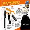 Ferro Rod Fire Starter Kit Survival Gear by LightArctic: 7-in-1 Flint and Steel Includes Compass, Whistle, 11 pcs Waxed Tinders with Waterproof Capsule - Tested in The Most Extreme Weather Conditions