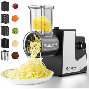 Electric Cheese Grater - 5 in 1 Rotary Cheese Grater Vegetable Slicer 250W, Salad Shooter with 5 Different Blades, Electric Cheese Shredder for Kitchen, Block Cheese, Vegetables, Fruit