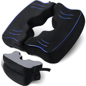 SAHEYER Bed Sore Cushions for Butt, Memory Foam Hemorrhoid Pressure Relief Pillow with Center Hole and Tailbone Cutout, for Long Sitting Coccyx, Sciatica, Postpartum, Pregnancy, After Surgery, Black