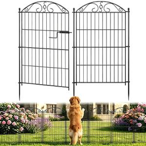 10 Panel No Dig Decorative Garden Fence with Gate 36" H x 23.6'L Dog Barrier, Rustproof Metal Temporary Dog Fence, Decorative Fencing for Flower Bed, Patio, and Pets