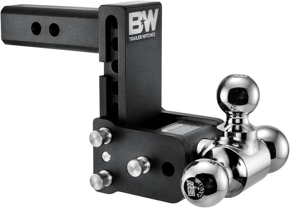 B&W Trailer Hitches Tow & Stow Adjustable Trailer Hitch Ball Mount - Fits 2" Receiver, Tri-Ball (1-7/8" x 2" x 2-5/16"), 5" Drop, 10,000 GTW - TS10048B