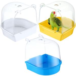 Honeydak 3 Pieces Clear Bird Bath for Cage Parakeet Bird Cage Accessories Hanging Bath Box Parrot Bathing Tub with View for Cockatiel Conure Canary Budgies Parrots(Vivid Color)