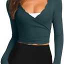 LASLULU Womens Tie Front Wrap Tops Long Sleeve Bolero Shrugs Crop Cardigan Yoga Ballet Cover up Tops Pilates Outfits Medium