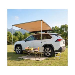 Car Awning, Vehicle Awning of Alu for SUV Truck Van Roof Rack, Retractable 5x6.7 ft Side Awning with UV50+ Sun Protection, 600D Oxford Waterproof Canopy, Height Adjustable 4.3 to 8.7 ft, Storage Bag